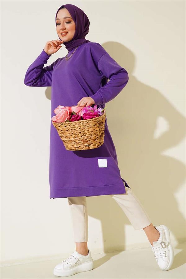 Long Tunic with Emblem Detail, Purple