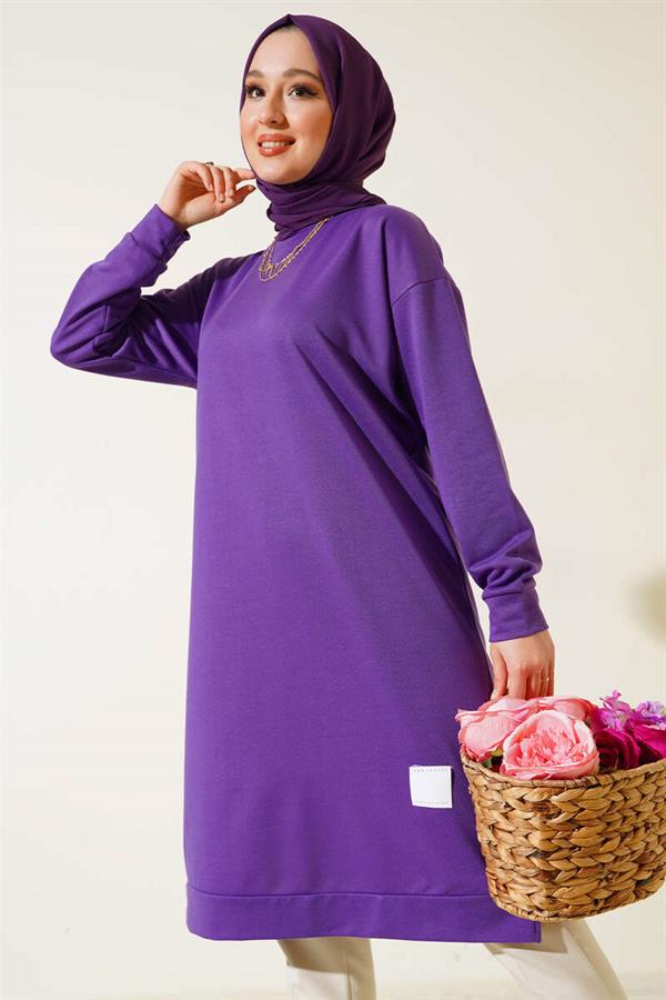Long Tunic with Emblem Detail, Purple