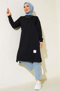 Black Long Tunic with Emblem Detail