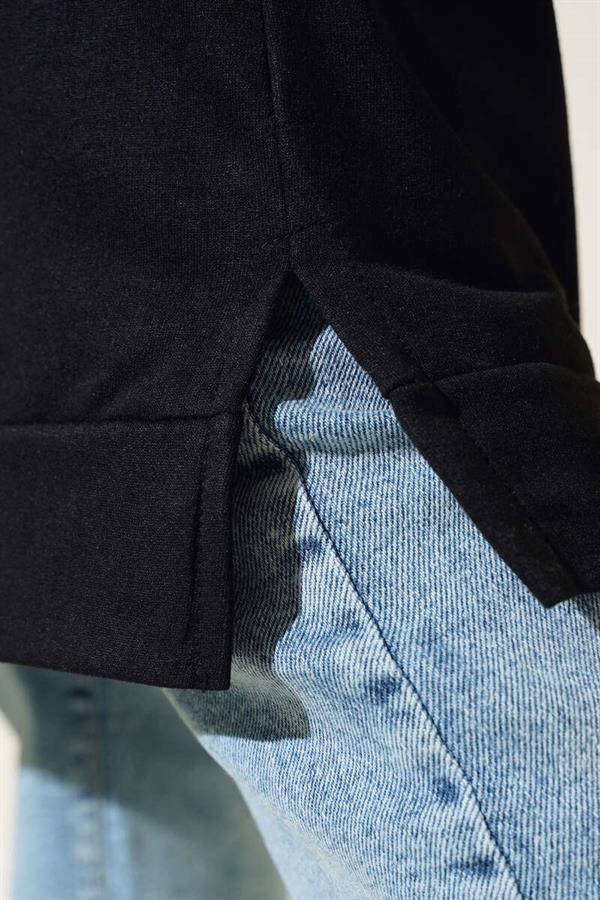 Black Long Tunic with Emblem Detail