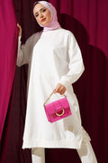 Emblem Detailed Slit Long Tunic Ecru