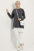 Pleated Tunic with Emblem and Lower Skirt, Smoke Color