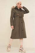 Embroidered Waist Drawstring Coat Khaki