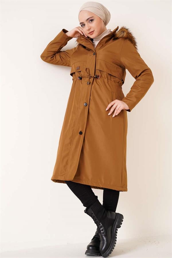 Embroidered Waist Drawstring Coat Latte