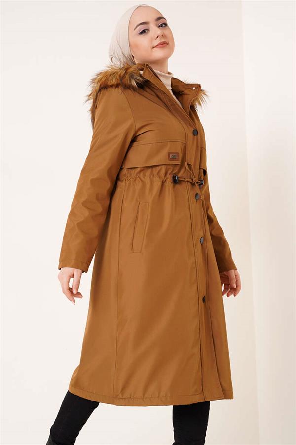 Embroidered Waist Drawstring Coat Latte