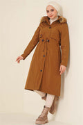 Embroidered Waist Drawstring Coat Tan