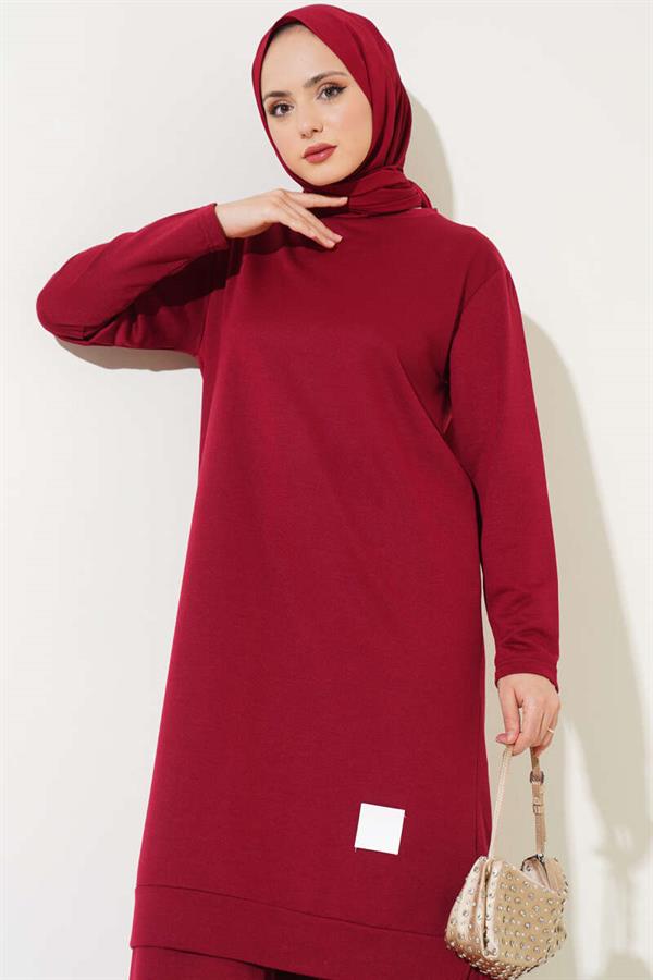 Embroidered Wide Leg 2 Piece Set Claret Red