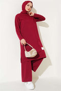 Embroidered Wide Leg 2 Piece Set Claret Red