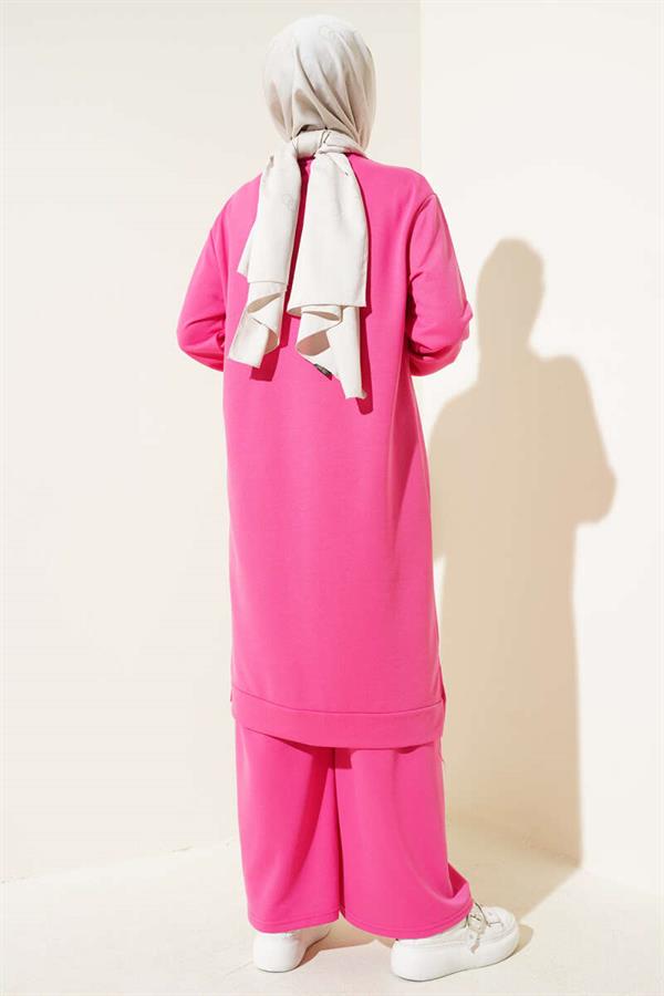 Embroidered Wide Leg 2 Piece Set Fuchsia