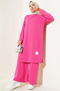 Embroidered Wide Leg 2 Piece Set Fuchsia