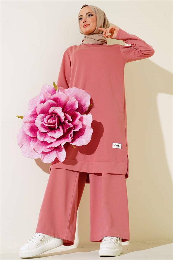 Embroidered Wide Leg 2 Piece Set Rose Dusty