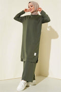 Embroidered Wide Leg 2 Piece Set Khaki