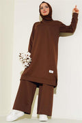 Embroidered Wide Leg 2 Piece Set Brown