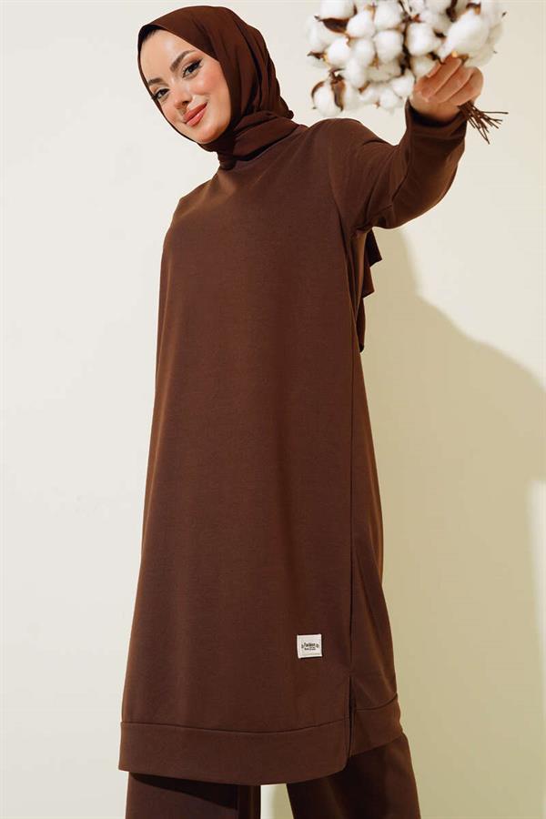 Embroidered Wide Leg 2 Piece Set Brown