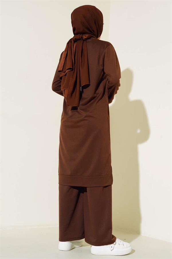 Embroidered Wide Leg 2 Piece Set Brown