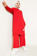 Embroidered Wide Leg 2 Piece Set Red