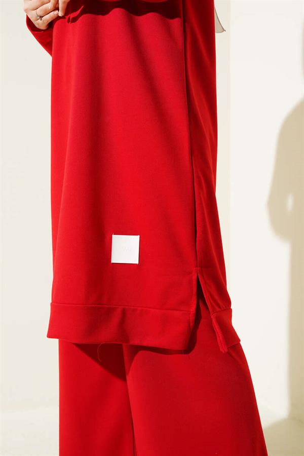 Embroidered Wide Leg 2 Piece Set Red