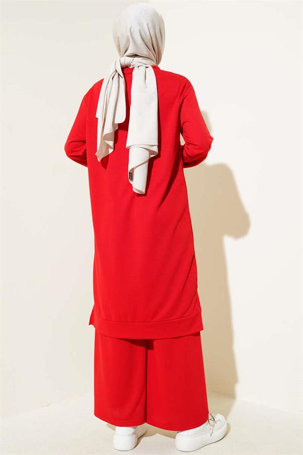 Embroidered Wide Leg 2 Piece Set Red