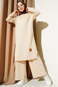 Embroidered Wide Leg 2 Piece Set Sand Beige