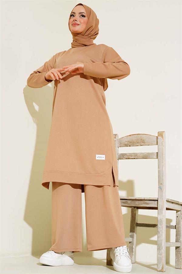 Embroidered Wide Leg 2 Piece Set Latte