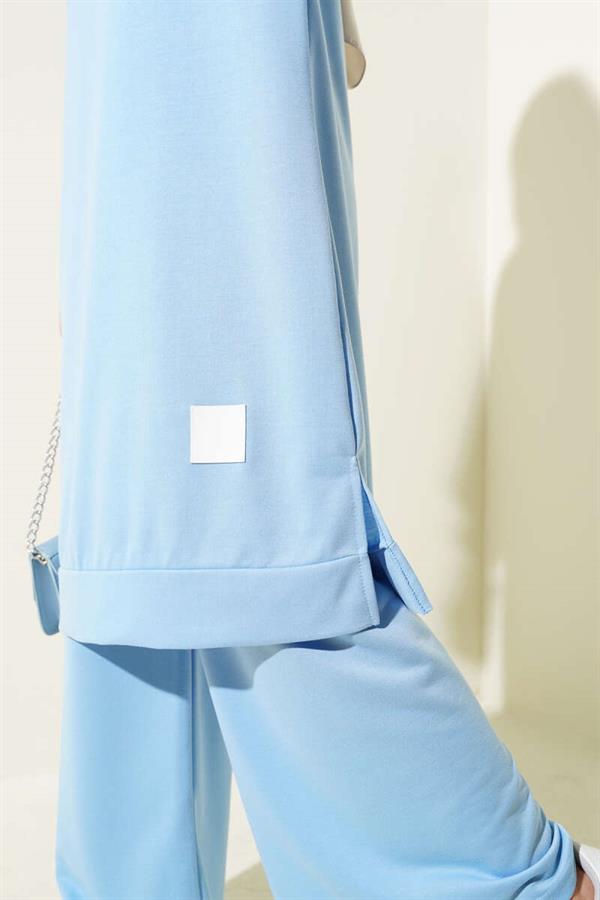 Embroidered Wide Leg 2 Piece Set Blue