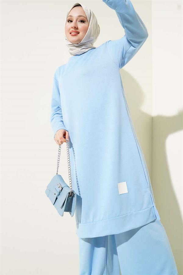 Embroidered Wide Leg 2 Piece Set Blue