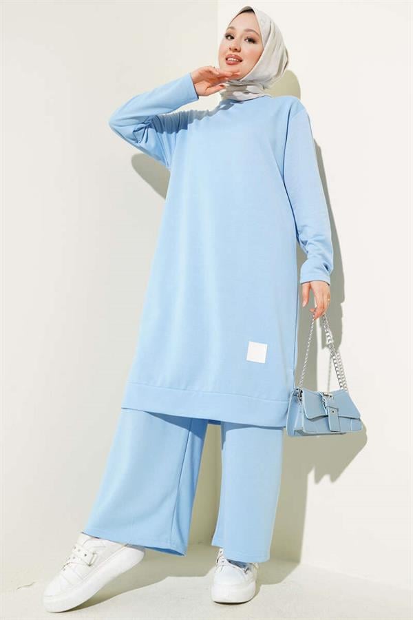 Embroidered Wide Leg 2 Piece Set Blue