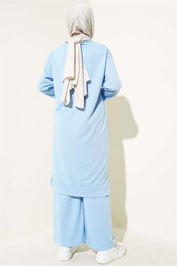 Embroidered Wide Leg 2 Piece Set Blue