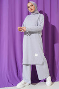 Embroidered Wide Leg 2 Piece Set Melange Gray