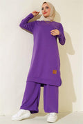 Embroidered Wide Leg 2 Piece Set Purple