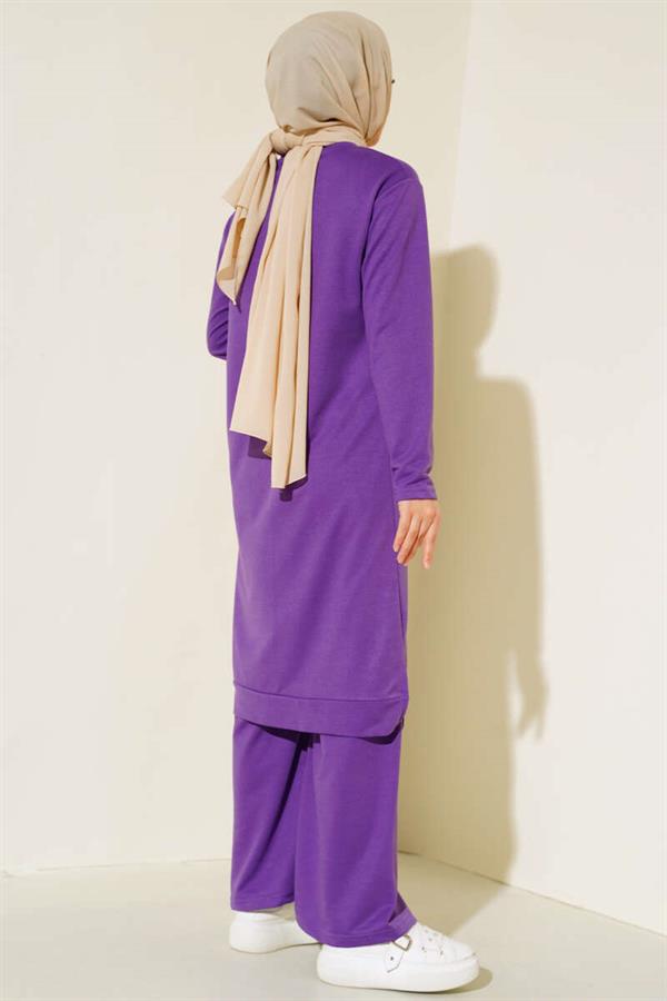 Embroidered Wide Leg 2 Piece Set Purple