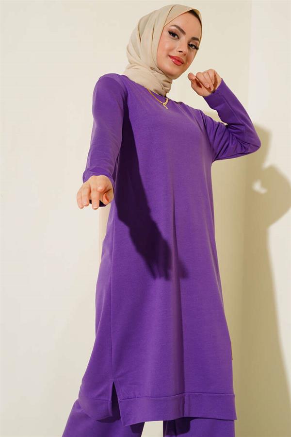 Embroidered Wide Leg 2 Piece Set Purple