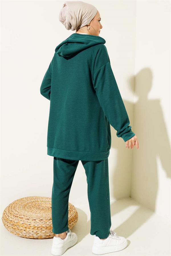 Emblem Zippered Hooded 2 Piece Set Emerald