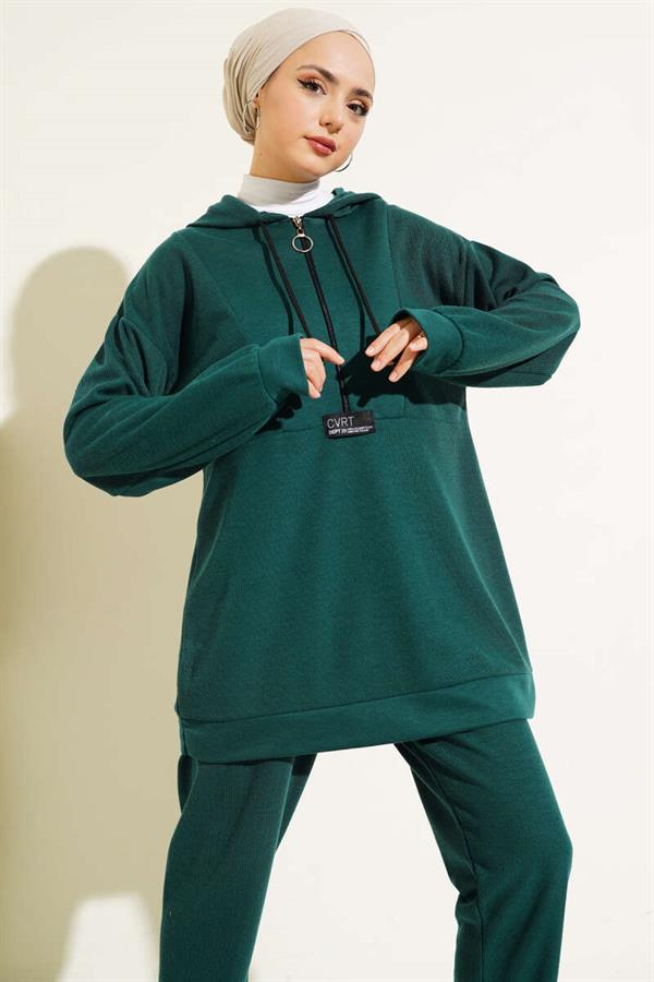 Emblem Zippered Hooded 2 Piece Set Emerald