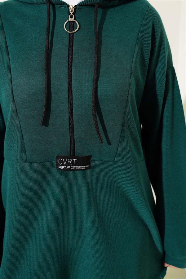 Emblem Zippered Hooded 2 Piece Set Emerald