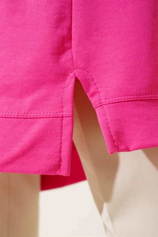 Embroidered Long Basic Tunic Fuchsia