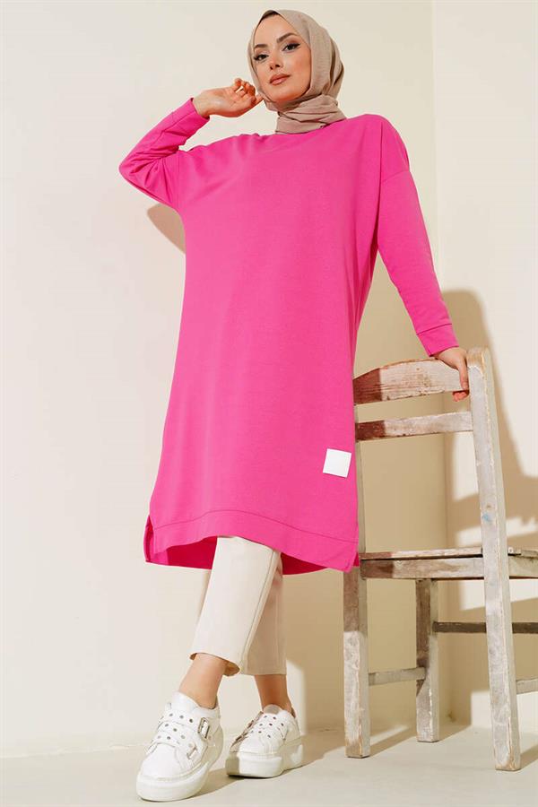 Embroidered Long Basic Tunic Fuchsia