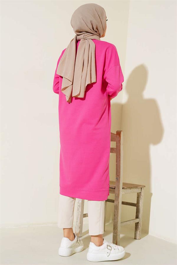 Embroidered Long Basic Tunic Fuchsia