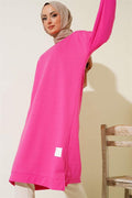 Embroidered Long Basic Tunic Fuchsia