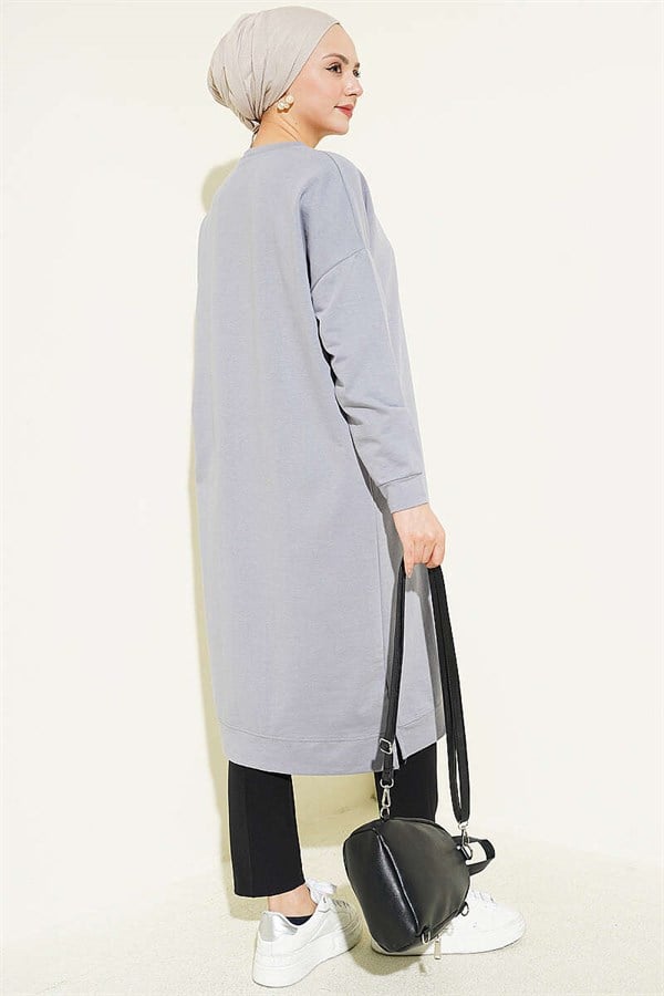 Embellished Long Basic Tunic Grey