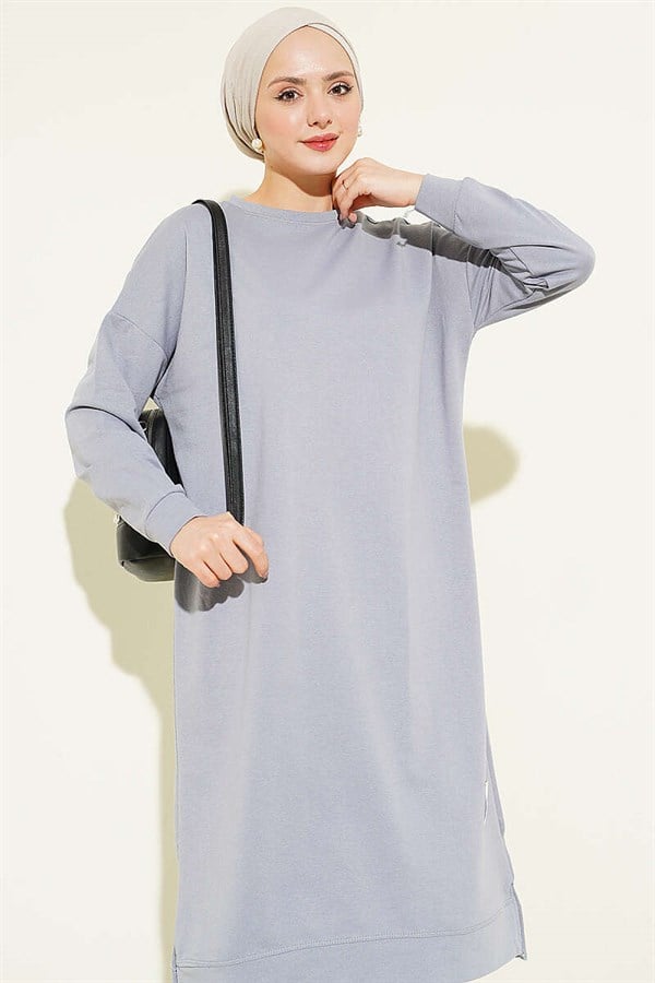Embellished Long Basic Tunic Grey