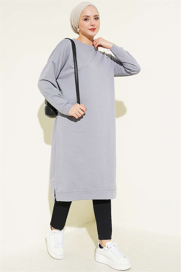 Embellished Long Basic Tunic Grey