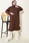 Embroidered Long Basic Tunic in Brown