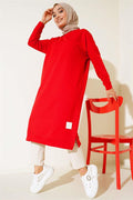  Embroidered Long Basic Tunic Red
