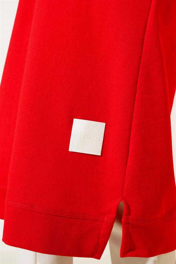  Embroidered Long Basic Tunic Red