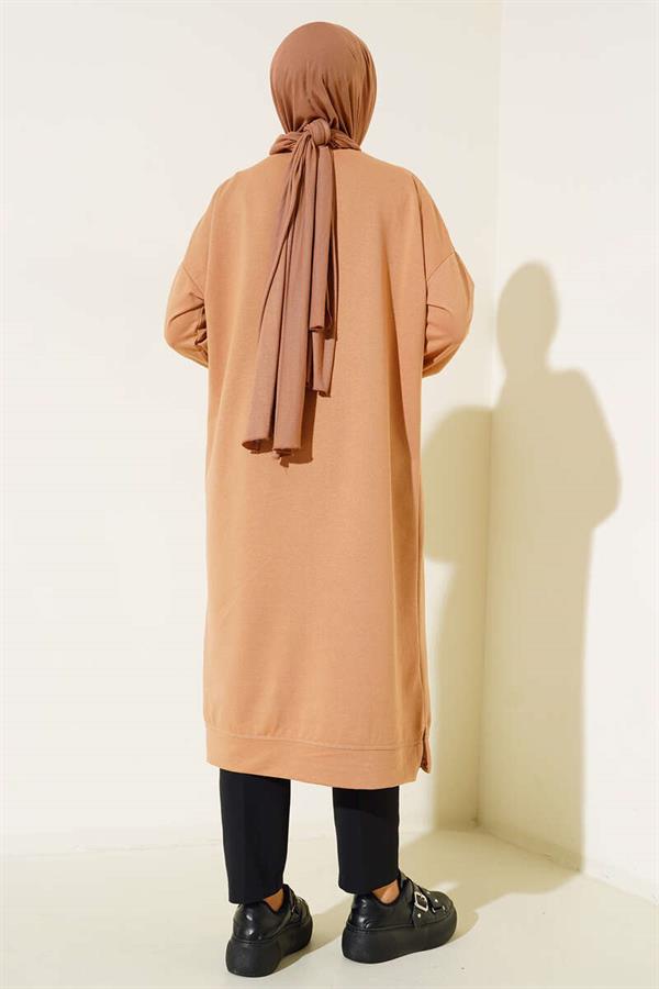 Embroidered Long Basic Tunic Latte