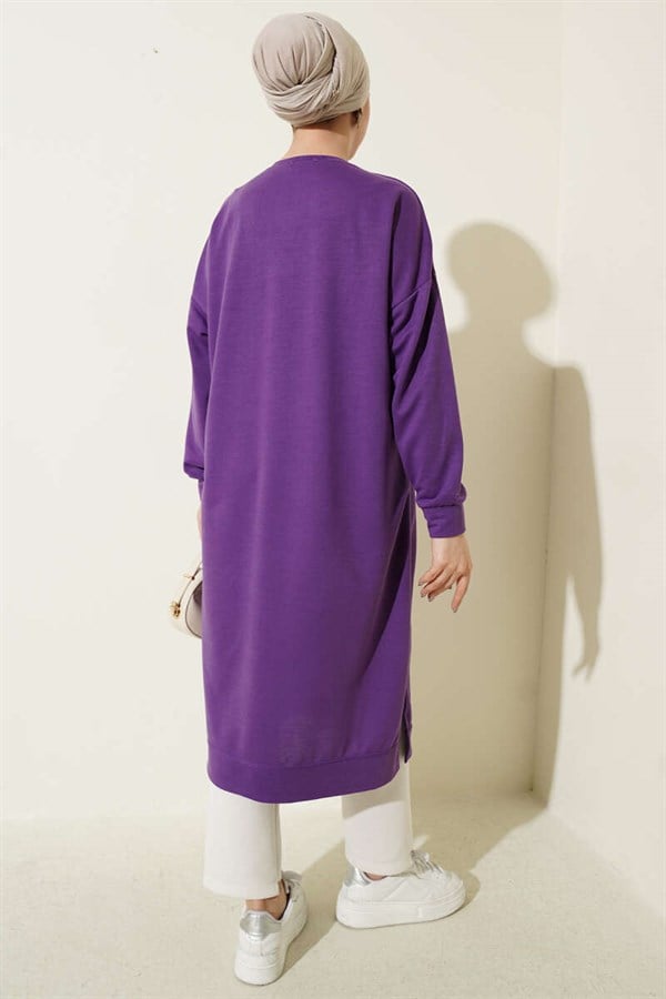Embellished Long Basic Tunic in Lilac