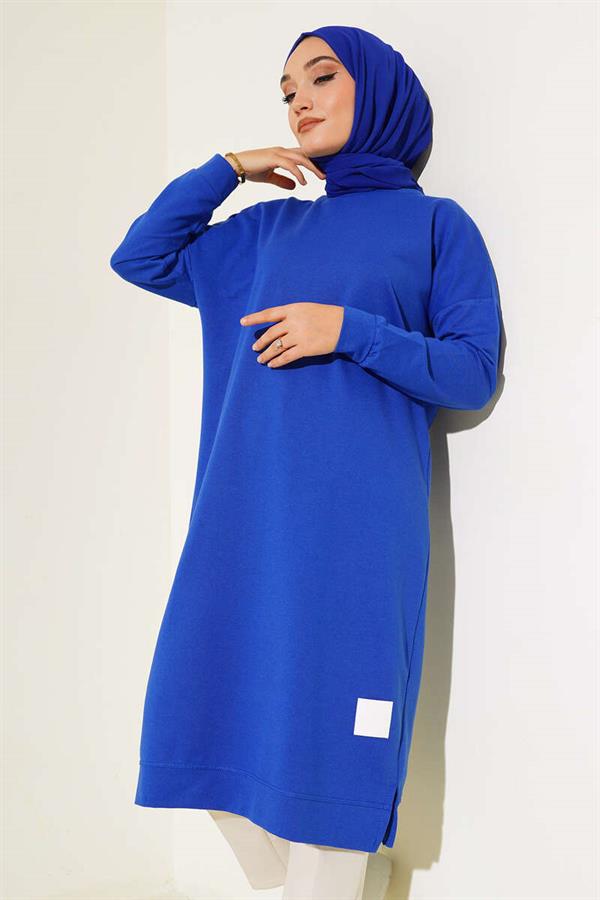 Embroidered Long Basic Tunic Saxe