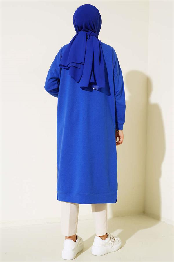 Embroidered Long Basic Tunic Saxe