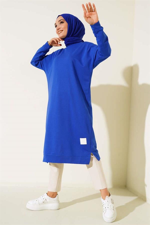 Embroidered Long Basic Tunic Saxe